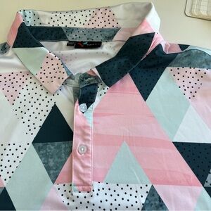 Yatta Golf Men’s‎ Pink Gray Geometric Short Sleeve Polo XXL printed